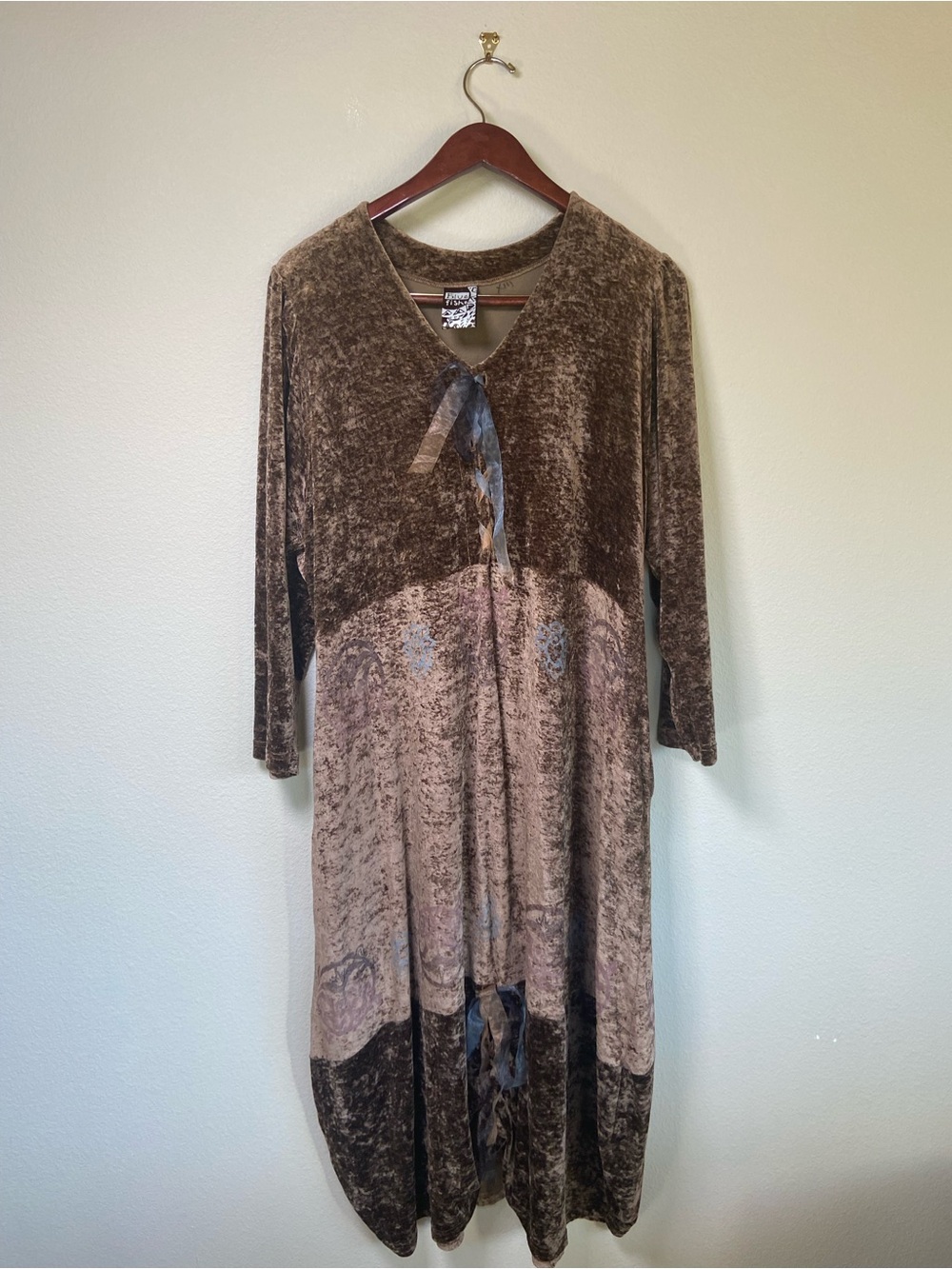 Vintage Blue Fish Velvet Brown Dress